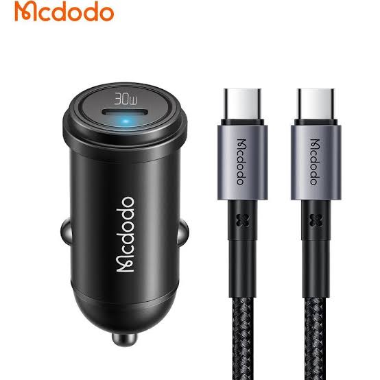 شارژر فندکی تک پورت ۳۰ وات به همراه سیم دوسر تایپ‌سی مک‌دودو مدل cc-7493